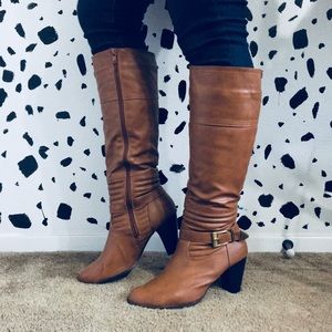 Knee-High Camel Boots with Buckle Detail